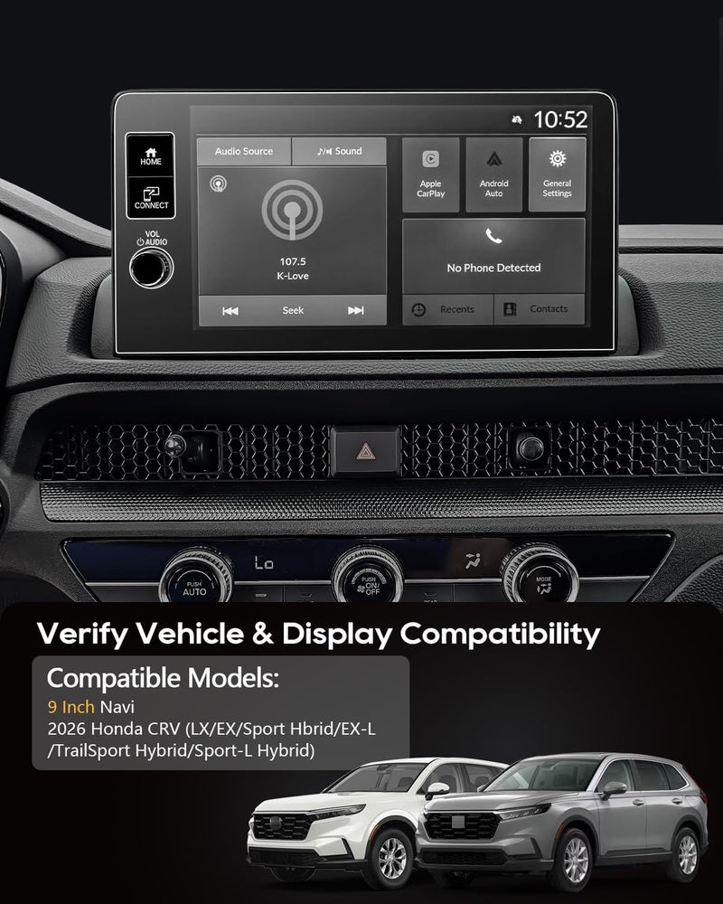 LFOTPP For 2026 CRV Screen Protector (WITHOUT Track Buttons)2026 CRV Accessories 2026 Honda CRV (LX/EX/Sport Hybrid/EX-L/TrailSport Hybrid/Sport-L Hybrid) 9 Inch Navi Touchscreen [HD Glass] Anti-Fingerprint 9H Glass* - Image 3